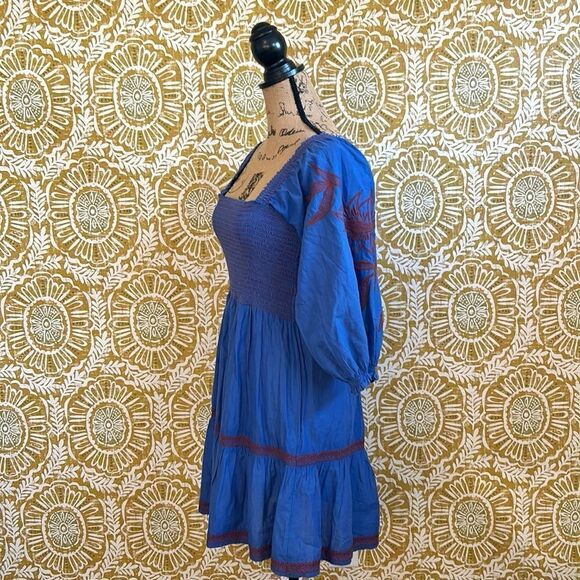 OMIKA Anthropologie Dunmore Square Neck Smock Tie Back Embroidered Mini Dress XS - Picture 6 of 10